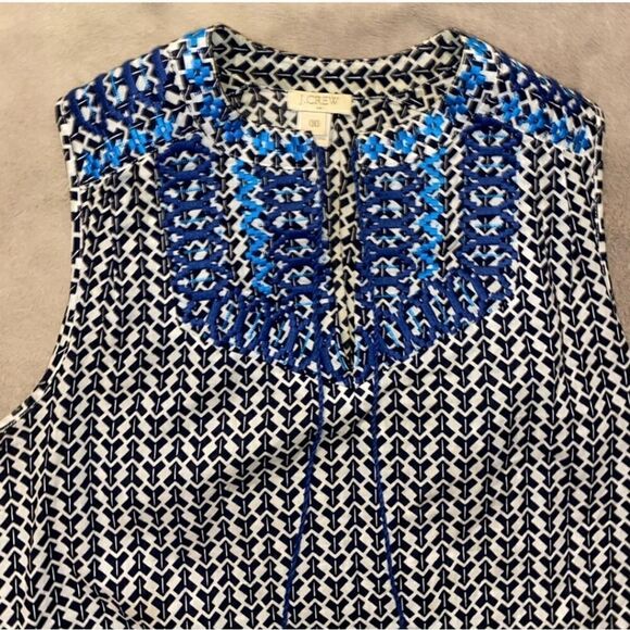 J Crew Embroidered Pri Ted Cotton Tank Top with Tie Tassel Size 00 - Picture 5 of 8